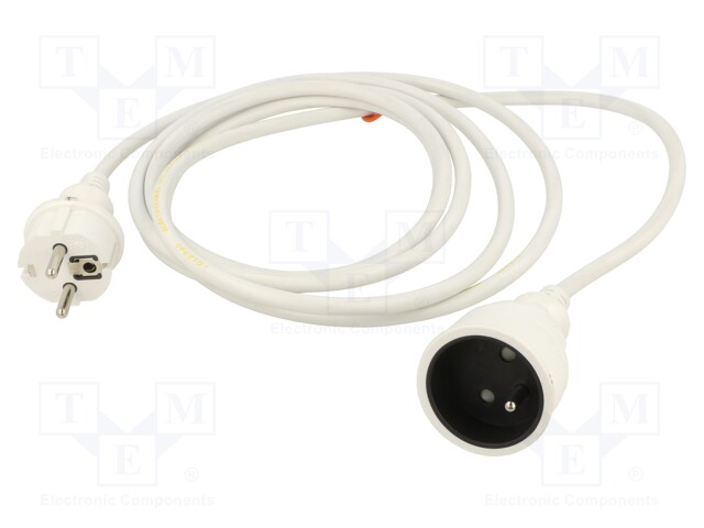 Extension lead; Sockets: 1; PVC; white; 3x1,5mm2; 3m; 16A; STANDARD