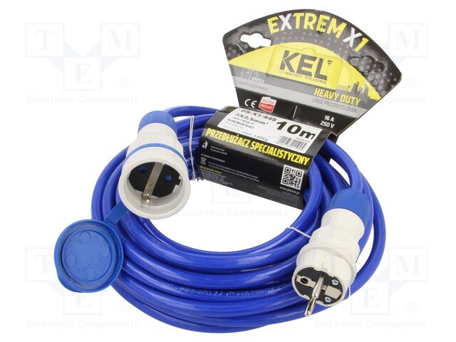 Extension lead; Sockets: 1; PUR; blue; 3x2,5mm2; 10m; 16A