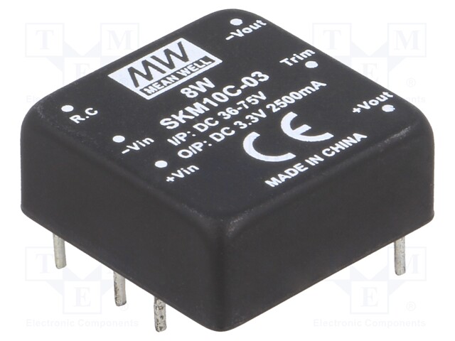 Converter: DC/DC; 10W; Uin: 36÷75V; 3.3VDC; Iout: 2500mA; 1"x1",DIP