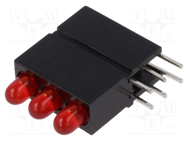 Circuit Board Indicator, Red, 3 LEDs, Through Hole, T-1 (3mm), 20 mA, 3 mcd