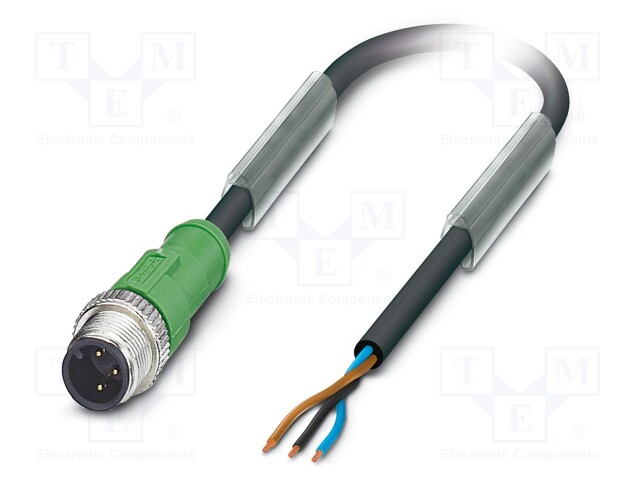 Connection lead; M12; PIN: 3; straight; 10m; plug; 250VAC; 4A; 250VDC