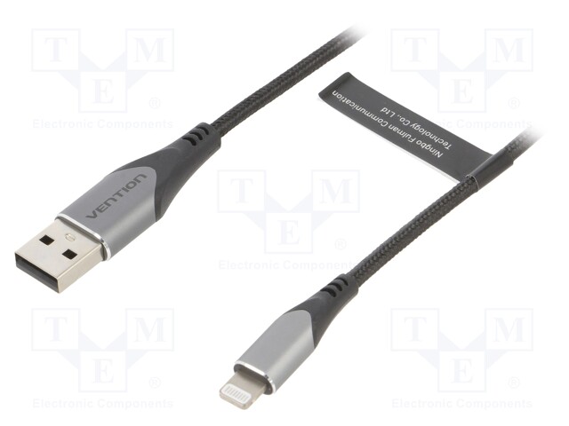 Cable; USB 2.0; Apple Lightning plug,USB A plug; 1m; black; 2.4A