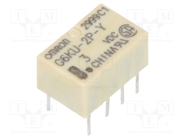 Relay: electromagnetic; DPDT; Ucoil: 3VDC; 0.3A/125VAC; 1A/30VDC