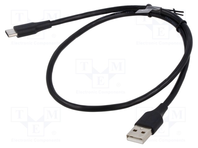 Cable; USB 2.0; USB A plug,USB C plug; nickel plated; 0.5m; black