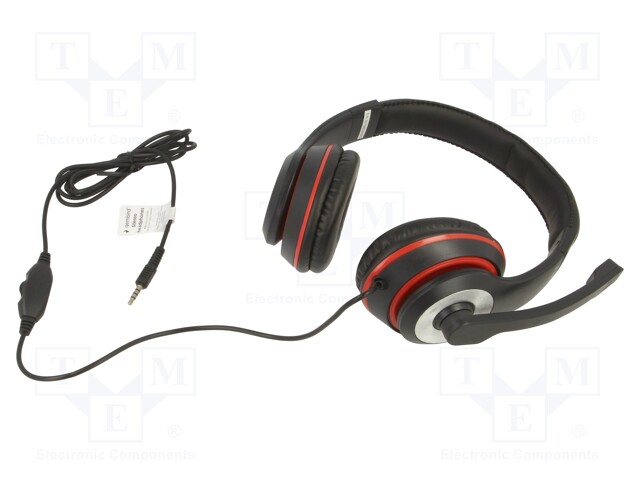 Headphones with microphone; black,red; Jack 3,5mm; headphones
