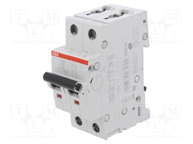 Circuit breaker; 400VAC; Inom: 8A; Poles: 2; DIN; Charact: C; 6kA