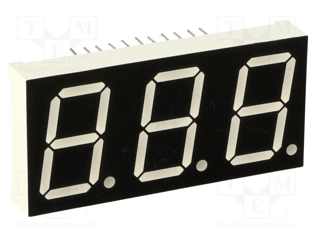 Display: LED; 7-segment; 20.32mm; 0.8"; No.char: 3; green; 7.6mcd