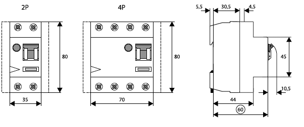 RCD breaker; Inom: 63A; Ires: 500mA; Max surge current: 250A; 400V