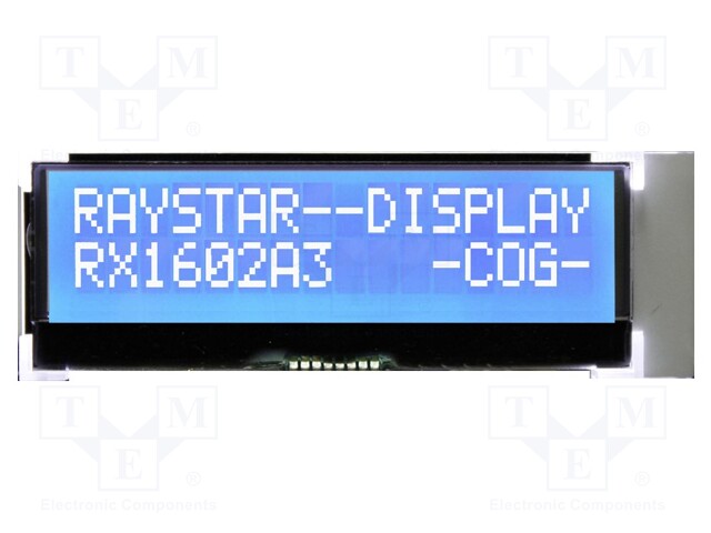 Display: LCD; alphanumeric; COG,STN Negative; 16x2; blue; LED