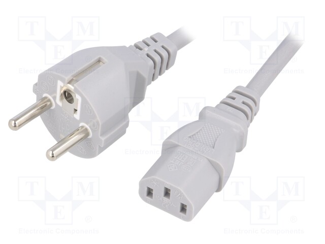 Cable; CEE 7/7 (E/F) plug,IEC C13 female; 1.5m; grey; PVC; 16A