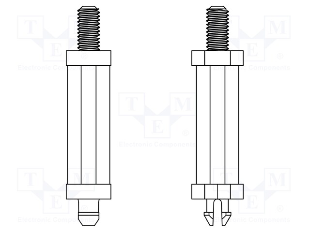 PCB distance; polyamide 66; L: 12mm; screwed rod,snap fastener