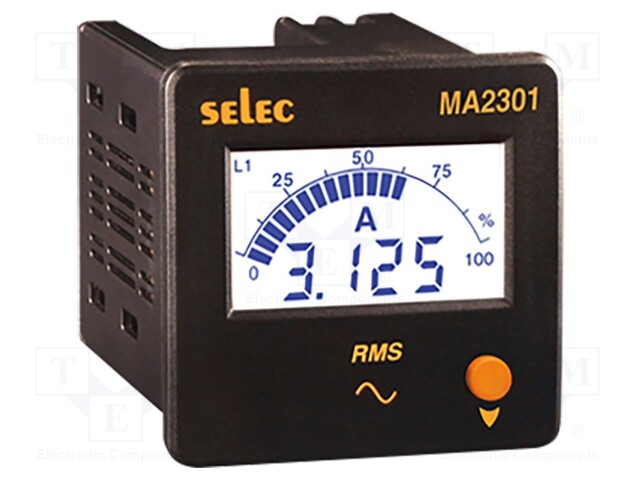 Ammeter; digital,mounting; I AC: 0÷5kA; True RMS; on panel; 230VAC