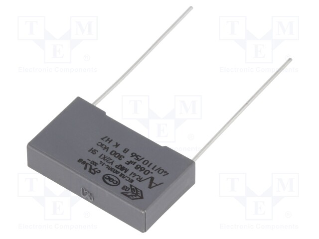 Capacitor: polypropylene; Y2; 68nF; 22.5mm; ±20%; 26.5x6x15mm