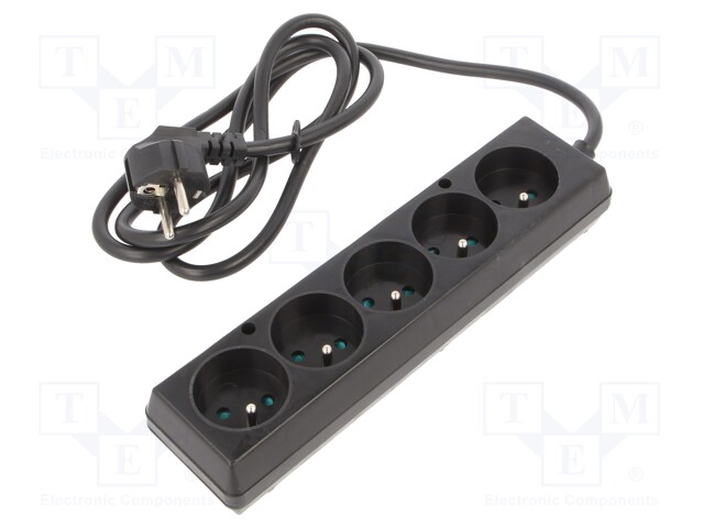 Extension lead; Sockets: 5; black; 3x1,5mm2; 1.5m; 16A