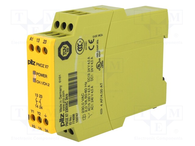 Module: safety relay; Series: PNOZ X7; 230VAC; Contacts: NO x2