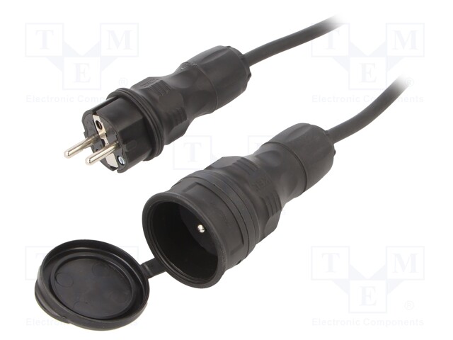 Extension lead; Sockets: 1; rubber; black; 3x2,5mm2; 10m; 16A