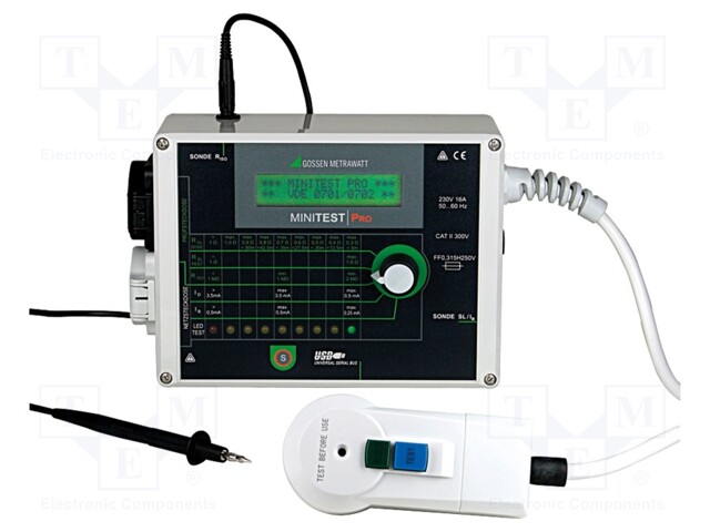 Meter: safety tester; LCD; 0÷9,99MΩ; USB; MINITEST; Plug: EU; 1.5kg