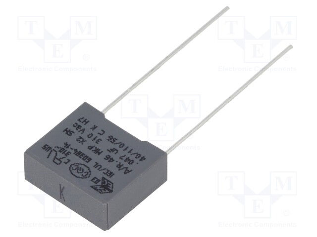 Capacitor: polypropylene; X2; 47nF; 10mm; ±10%; 13x5x11mm; 310VAC