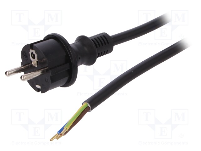 Cable; SCHUKO plug,CEE 7/7 (E/F) plug,wires; 3m; black; PVC; 16A