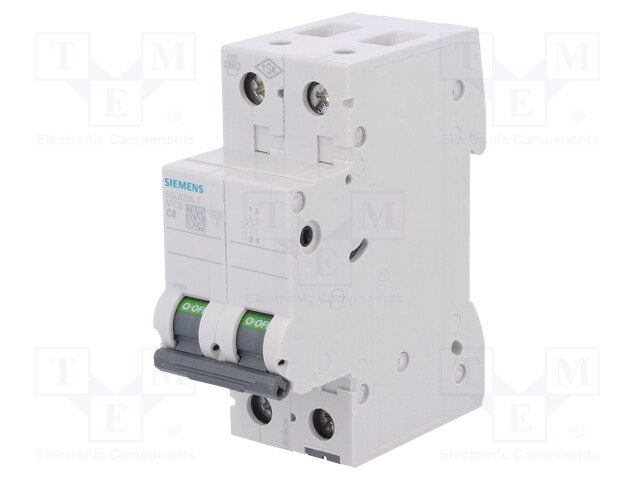 Circuit breaker; 400VAC; Inom: 8A; Poles: 2; DIN; Charact: C; 6kA