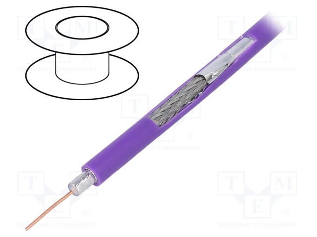 Wire: coaxial; RG59; 1x75Ω; solid; Cu; PVC; violet; 100m
