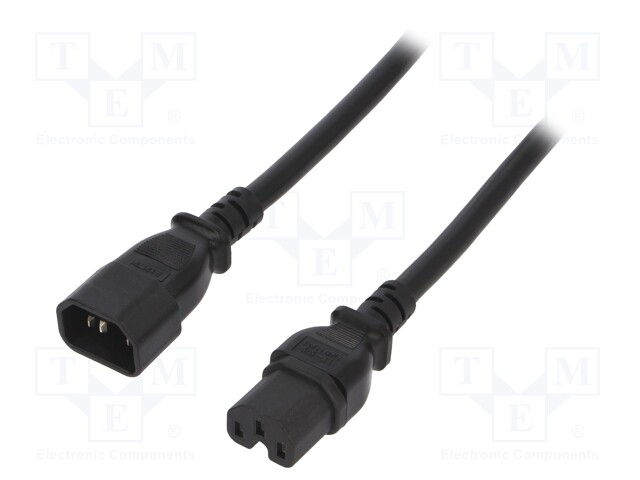 Cable; IEC C15 female,IEC C14 male; 1.8m; black; PVC; 3x14AWG; 15A