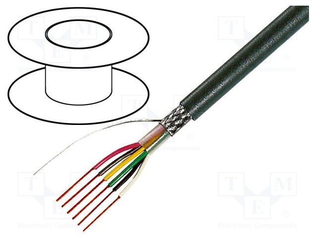 Wire; 6x0,14mm2; tinned copper braid; PVC; grey; 49V; 100m