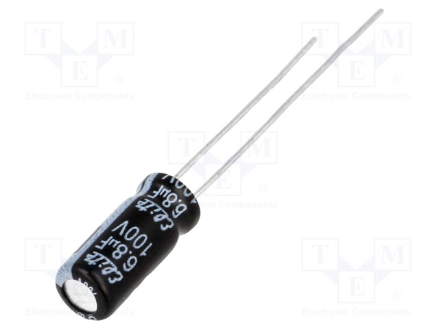 Capacitor: electrolytic; THT; 6.8uF; 100VDC; Ø5x11mm; Pitch: 2mm