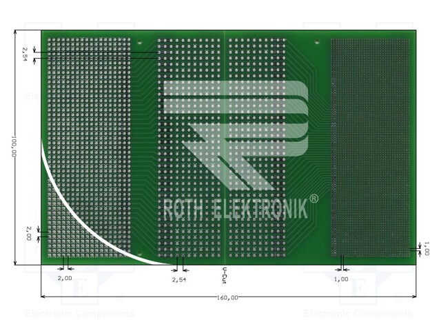 PCB, Pad Per Hole, Epoxy Glass Composite, 100 mm, 160 mm