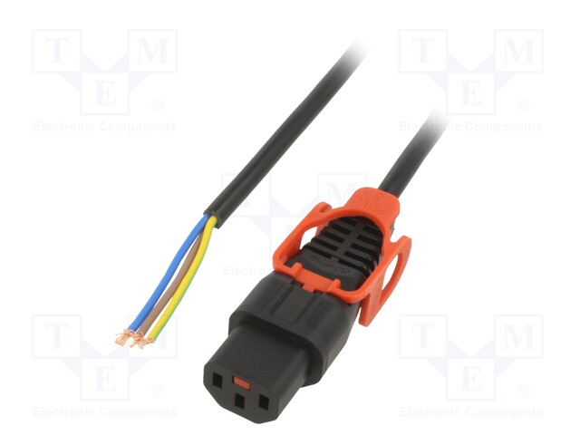 Cable; IEC C13 female,wires; 3m; with IEC LOCK+ locking; black