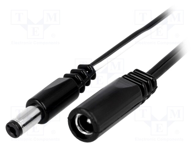 Cable; DC 5,5/2,1 plug,DC 5,5/2,1 socket; straight; 0.5mm2; 2m