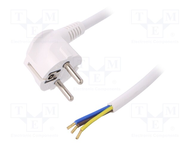 Cable; SCHUKO plug,CEE 7/7 (E/F) plug angled,wires; 2m; white