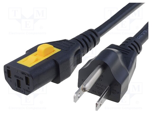 Cable; NEMA 5-15 (B) plug,IEC C13 female; 2m; with locking; PVC