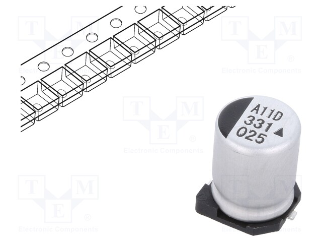 Capacitor: electrolytic; SMD; 330uF; 25VDC; Ø8x10.5mm; 5000h; 170mΩ