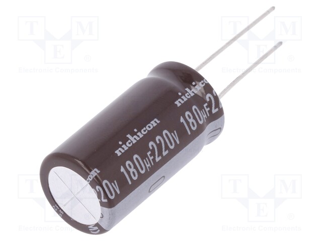 Capacitor: electrolytic; THT; 180uF; 220VDC; Ø16x31.5mm; ±20%