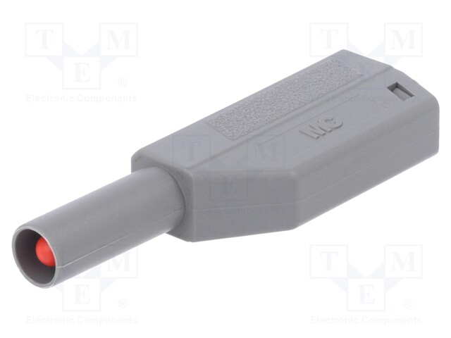 Plug; 4mm banana; 32A; 600V; grey; with 4mm axial socket; 2.5mm2