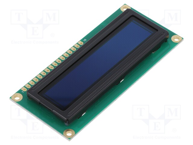 Display: OLED; alphanumeric; 16x1; Dim: 80x36x10mm; blue; PIN: 16