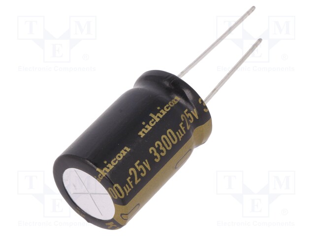 Capacitor: electrolytic; THT; 3300uF; 25VDC; Ø16x25mm; Pitch: 7.5mm