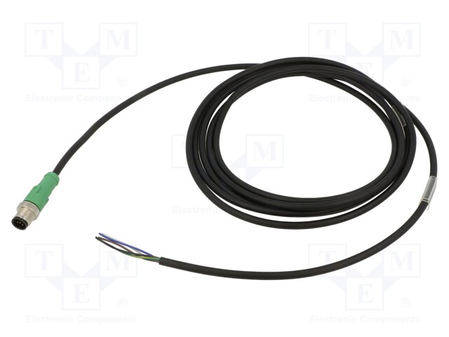 Connection lead; M12; PIN: 5; straight; 3m; plug; 60VAC; 4A; -25÷90°C