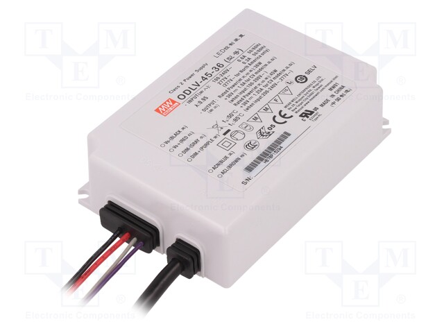 Power supply: switched-mode; LED; 45W; 36VDC; 1.25A; 90÷295VAC