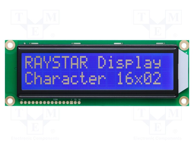 Display: LCD; alphanumeric; STN Negative; 16x2; blue; LED; PIN: 16