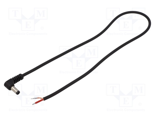 Cable; wires,DC 5,5/2,5 plug; angled; 1mm2; black; 0.5m; -20÷70°C