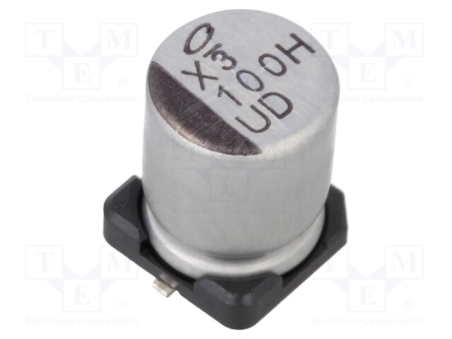 SMD Aluminium Electrolytic Capacitor, Radial Can - SMD, 100 µF, 50 V, UD Series, 5000 hours @ 105°C