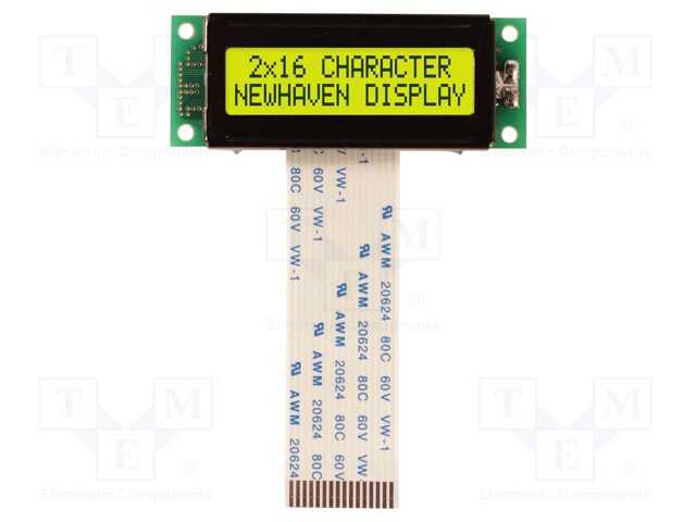 Display: LCD; alphanumeric; STN Positive; 16x2/2x16; yellow-green