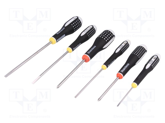 Screwdrivers; Pcs: 6; Phillips cross,slot