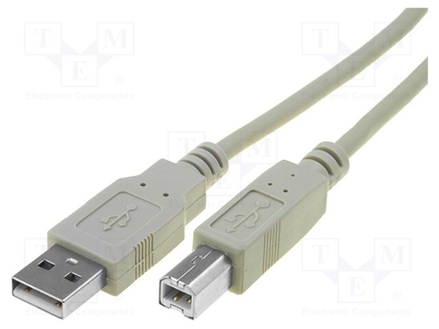 Cable; USB 2.0; USB A plug,USB B plug; nickel plated; 1.8m; grey