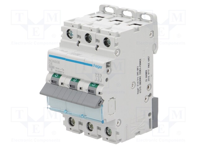 Circuit breaker; 230/400VAC; Inom: 6A; Poles: 3; DIN; Charact: C