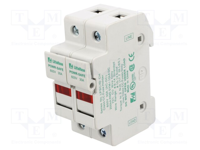 Fuse holder; cylindrical fuses; 10.3x38mm; DIN; 30A; 600V; Poles: 2