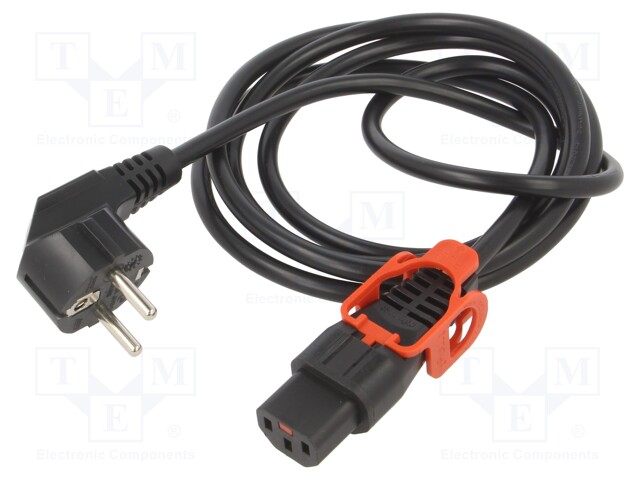 Cable; CEE 7/7 (E/F) plug angled,IEC C13 female; 2m; black; 10A