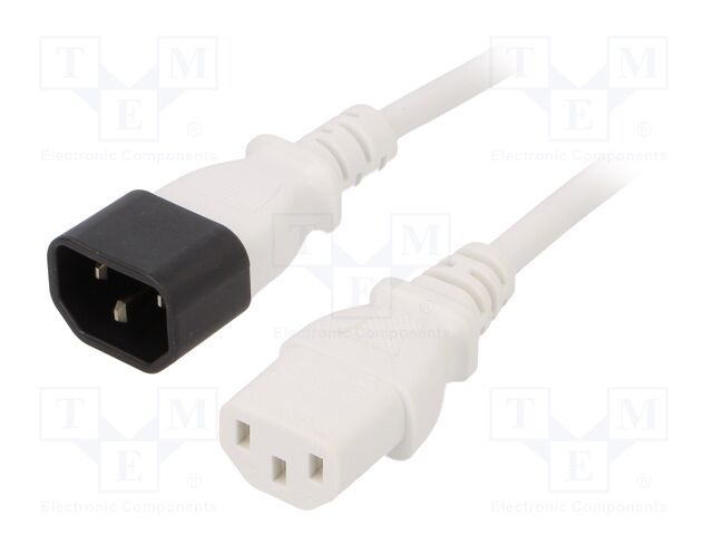 Cable; IEC C13 female,IEC C14 male; 1.8m; white; PVC; 3x0,75mm2